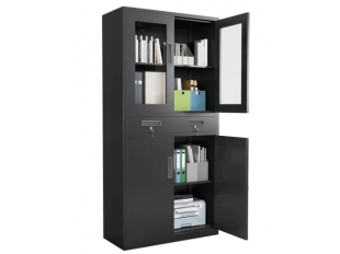 180 cm kovová úložná skrinka so zámkom, 2 nastaviteľné police a 2 zásuvky